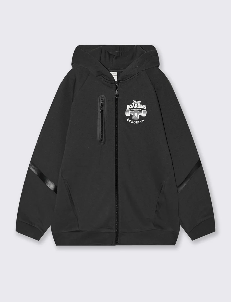 Felpa aperta con cappuccio e zip - Grigio piombo