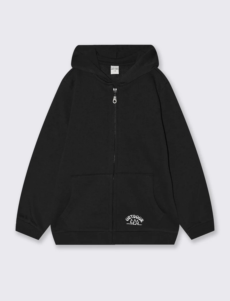 Felpa con cappuccio apribile e marsupio - Nero