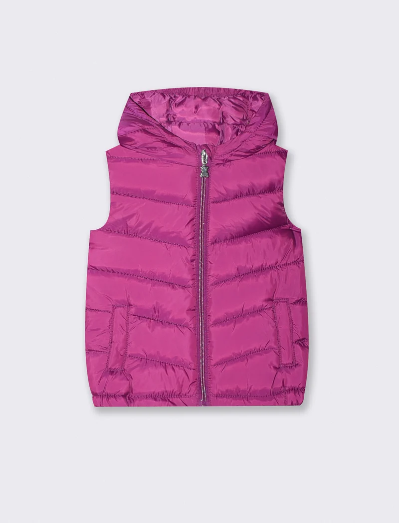 Gilet imbottito con cappuccio e tasche - Fuxia azalea