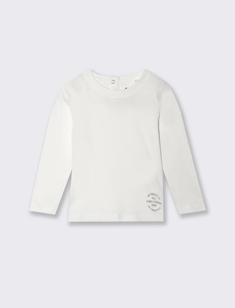 T-shirt girocollo in cotone tinta unita - Bianco latte