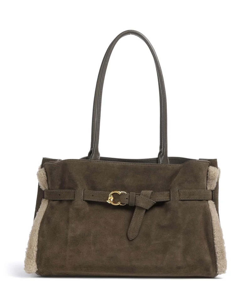 Coccinelle Sabine Soft Suede Borsa shopper fango
