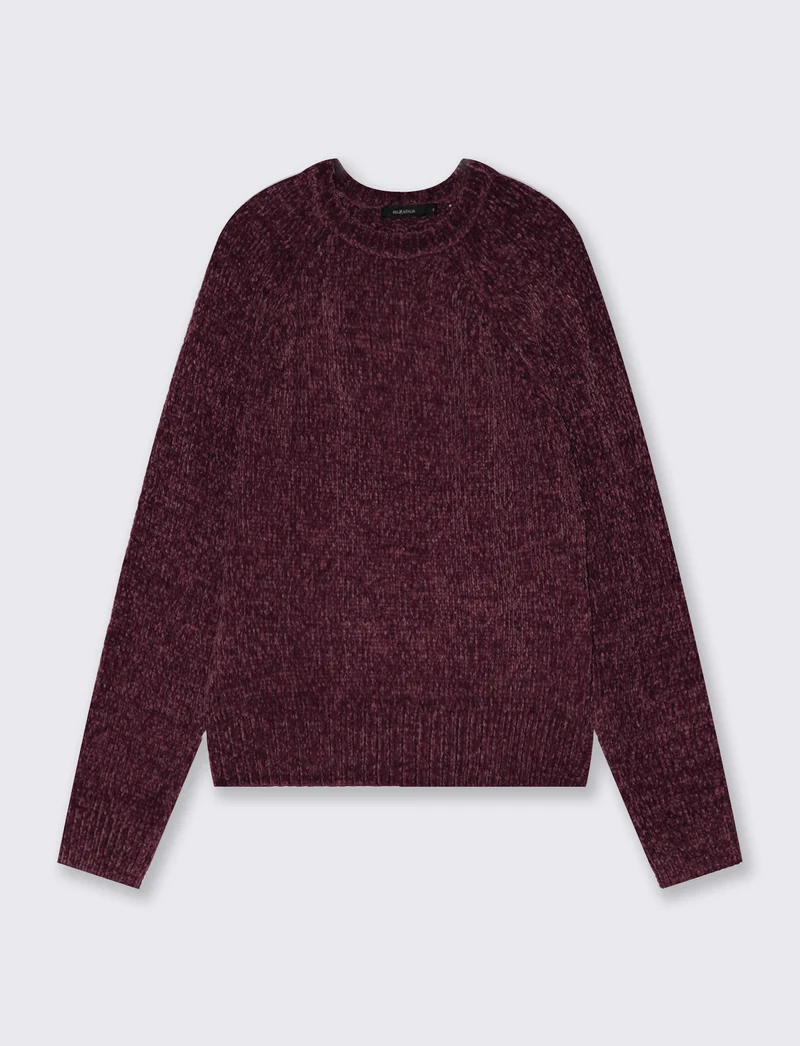 Pullover girocollo in ciniglia basic - Rosso rubino