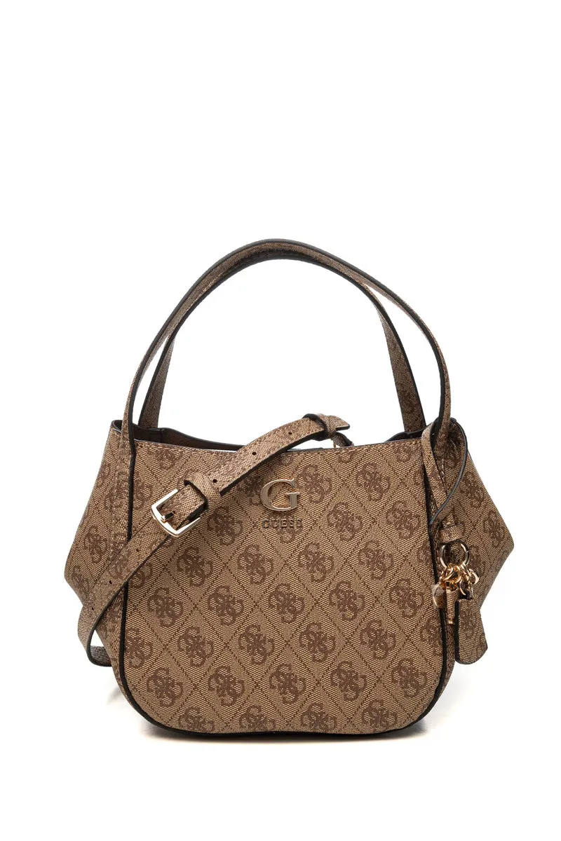 Borsa Guess Coleen Flap S Sh Da Donna Beige Stampa 4 G Marrone In Poliuretano