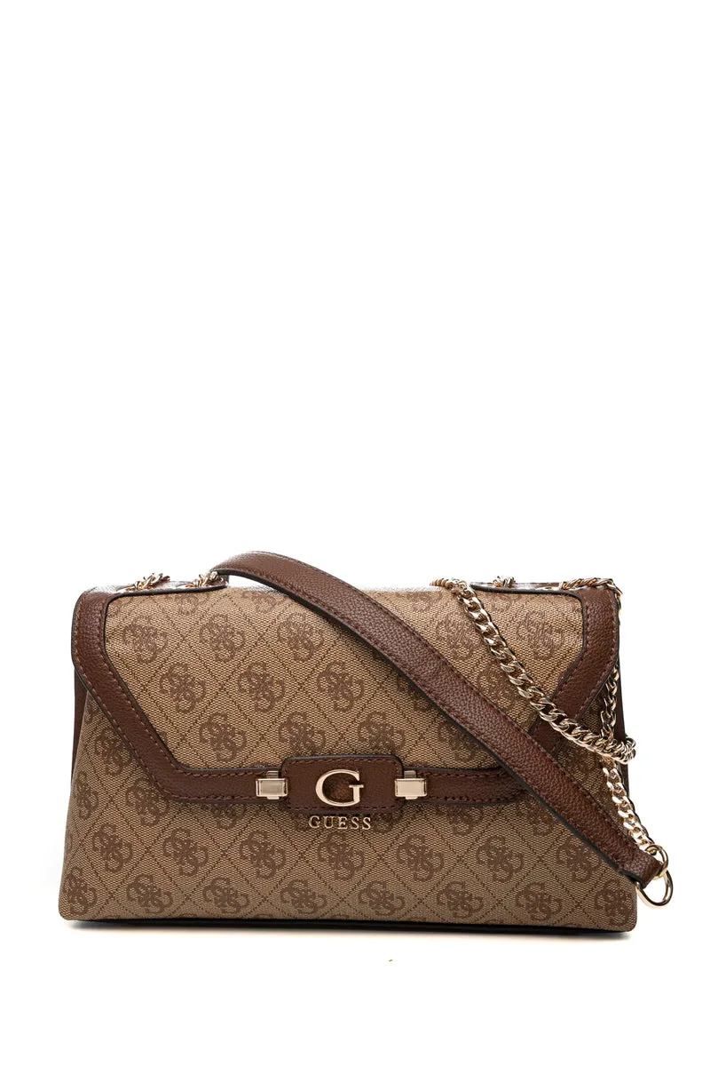 Borsa Guess Lindsey Cb Flat Cnv Da Donna Cuoio Beige Loghi 4 G Marrone In Poliuretano