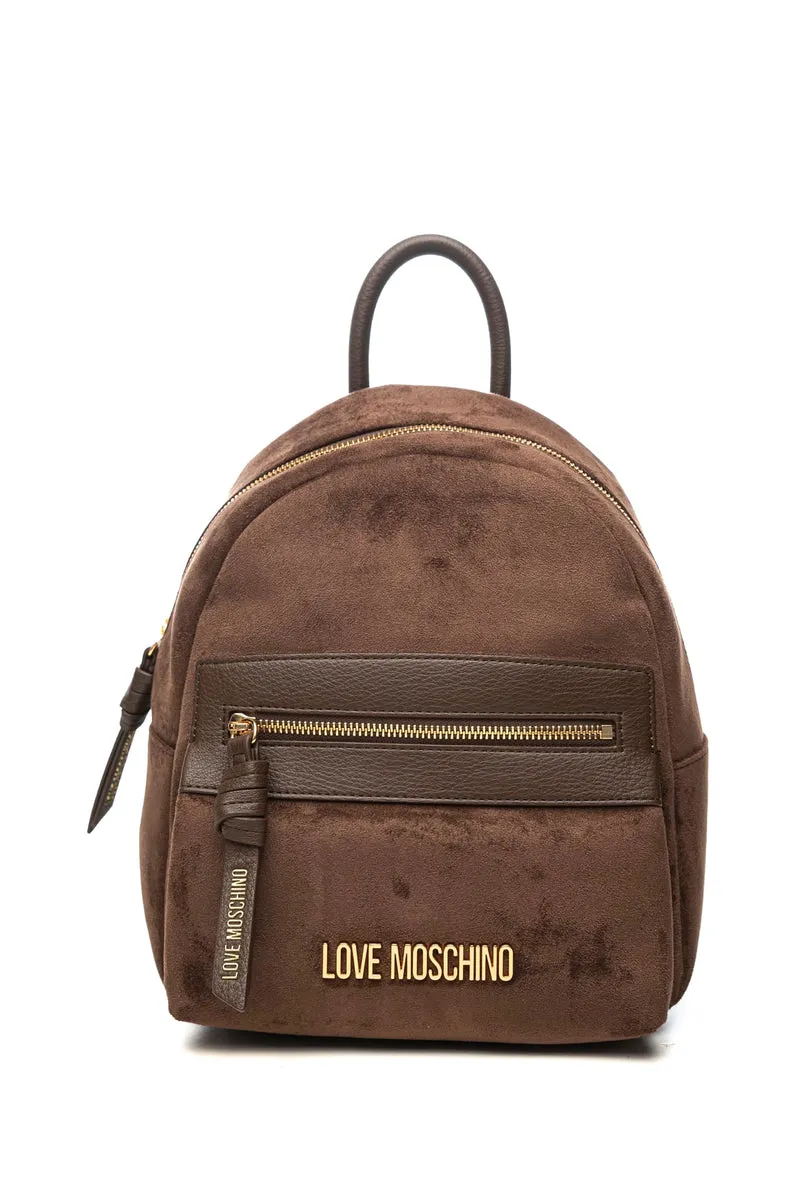 Zaino Moschino Velour Backpack Da Donna Moro In Simil Suede