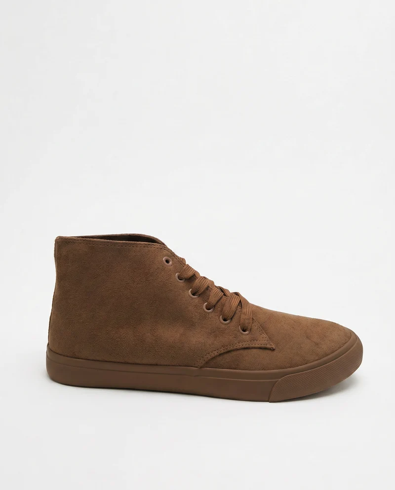 Sneakers a collo alto effetto scamosciato - Cammello