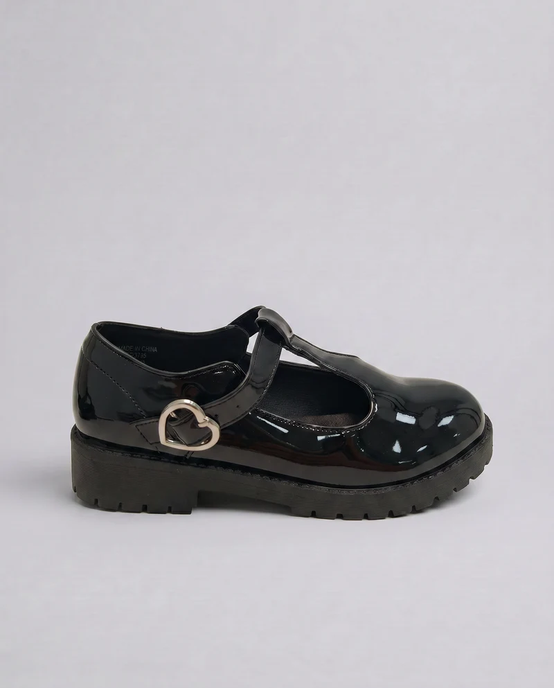 Scarpa bambina nera con fibbia a cuore - Nero