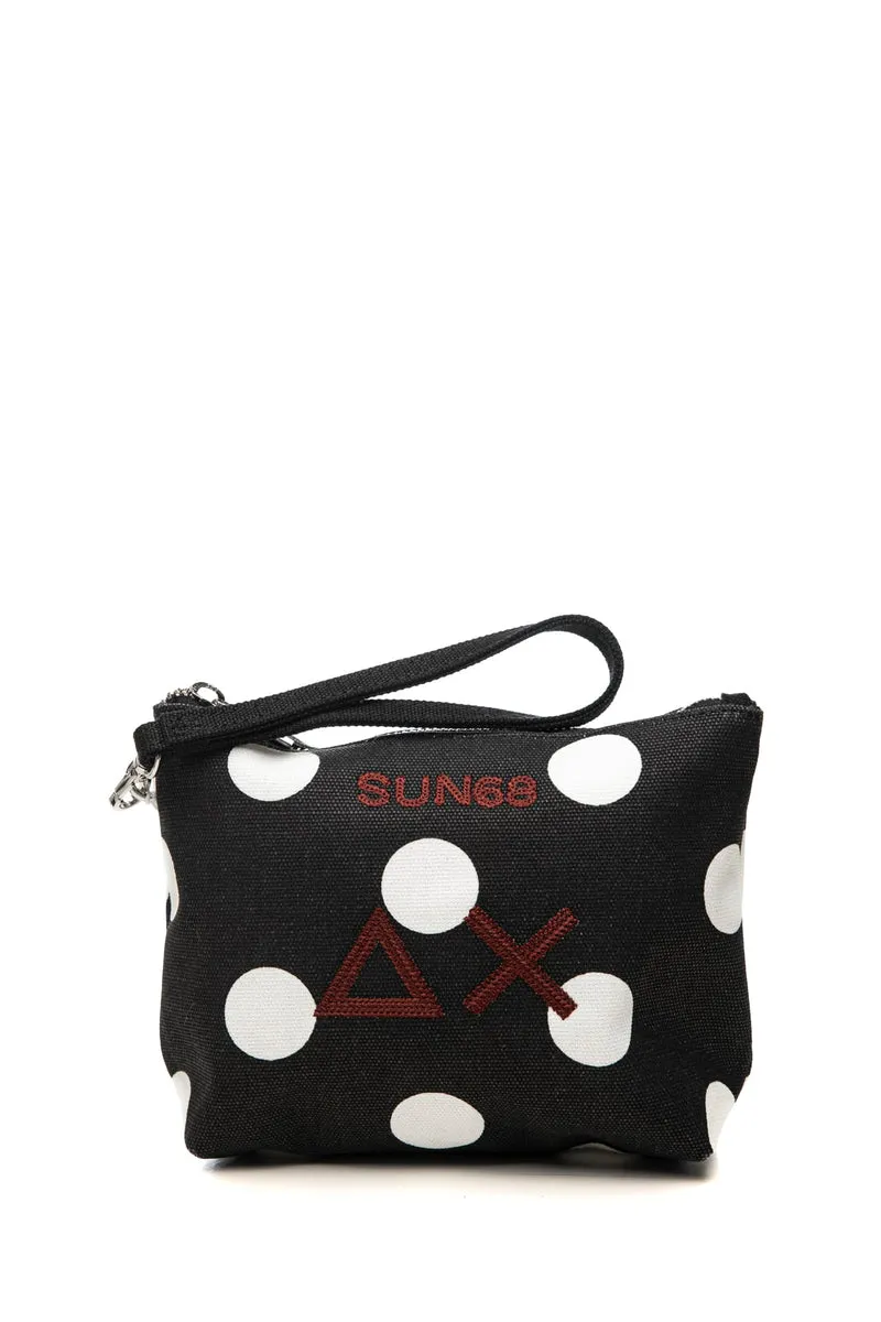 Pochette Da Mare Sun68 Beach Mini Pochette Da Donna Nera Pois Bianchi In Canvas