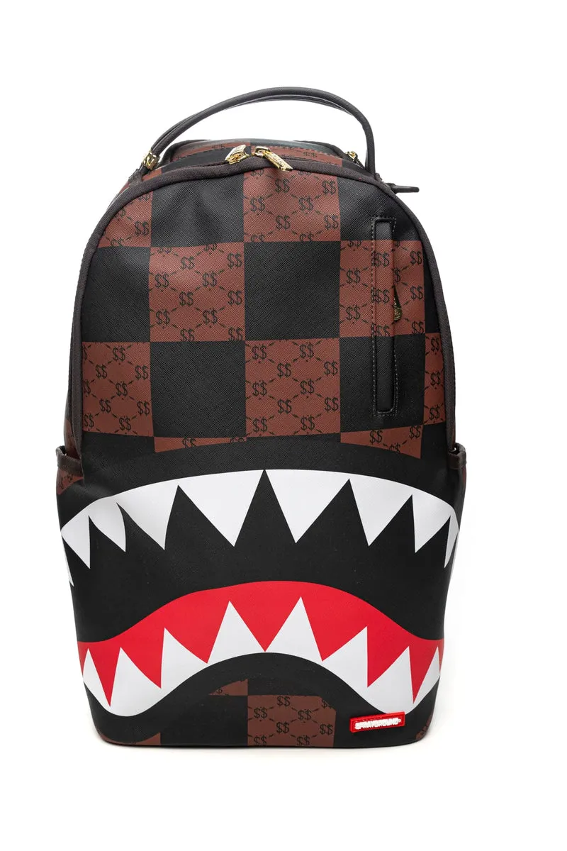 Zaino Sprayground Enlarged Checks Paris Backpack Unisex Fantasia Macro Scacchiera E Shark Originale Marrone Nero In Polivinile