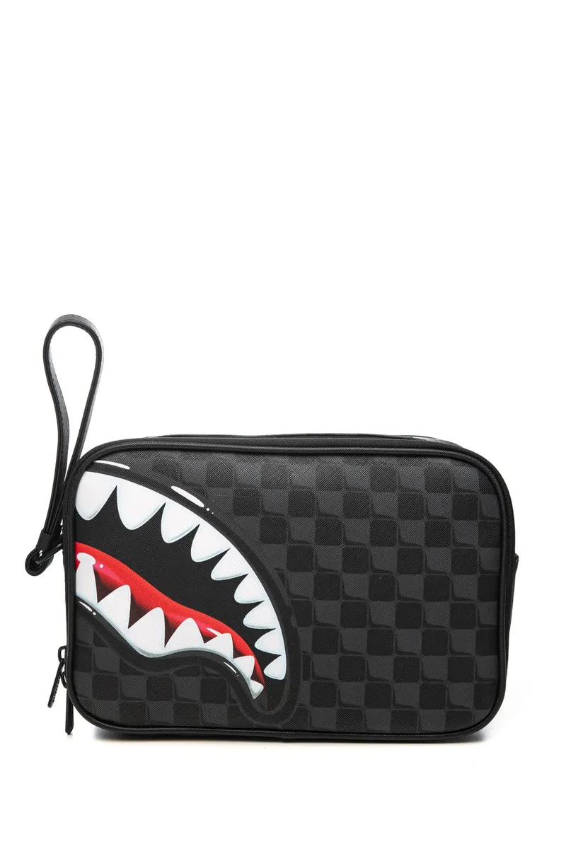 Pochette Beauty Case Sprayground Sharks In Paris Balloon Toiletry Brick Unisex Fantasia A Scacchiera E Shark Grafica Baloon Grigio Nero In Polivinile