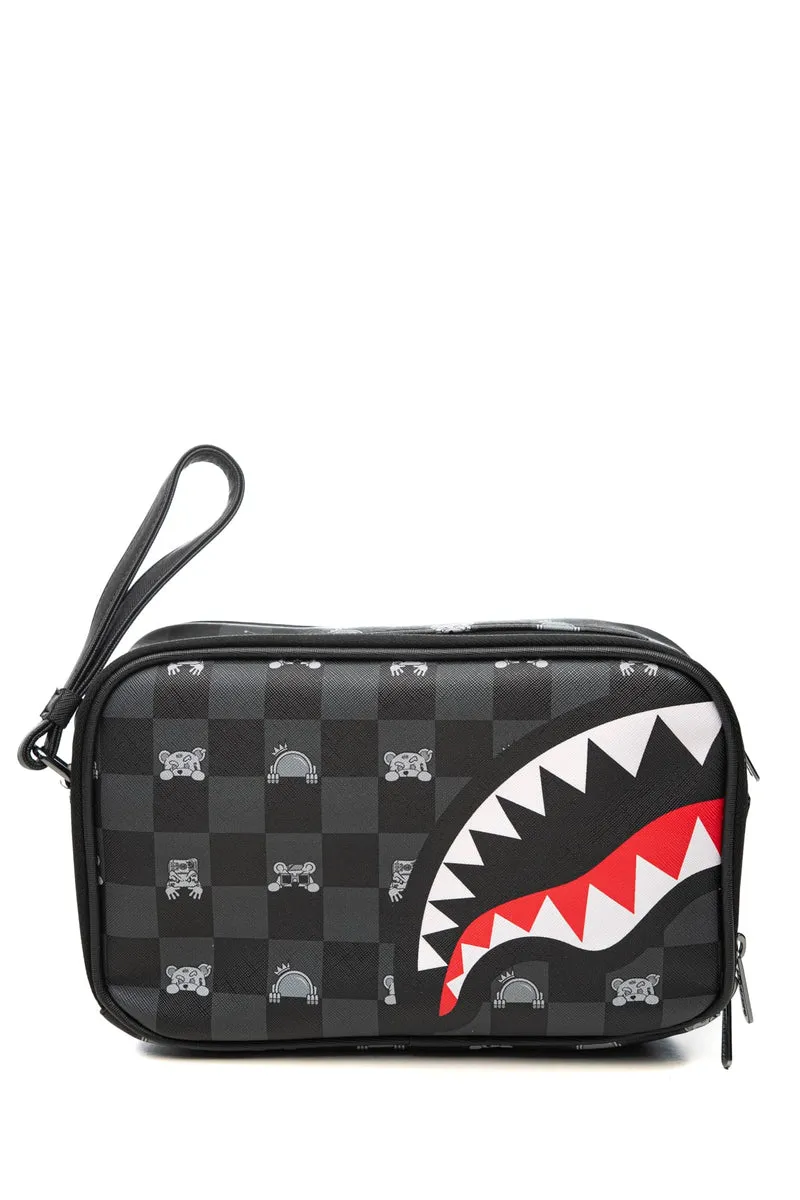 Pochette Beauty Case Sprayground Gray Peeking Character Toiletry Brick Unisex Fantasia A Scacchiera E Shark Grafica Baloon Grigio Nero In Polivinile