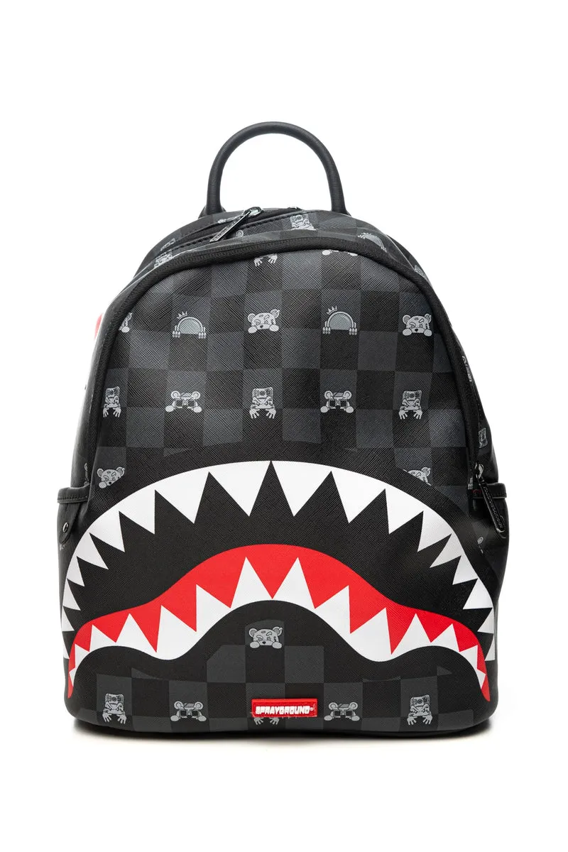 Zaino Sprayground Gray Peeking Character Check Small Backpack Unisex Fantasia A Scacchiera Shark E Peeking Character Grigio Nero In Polivinile
