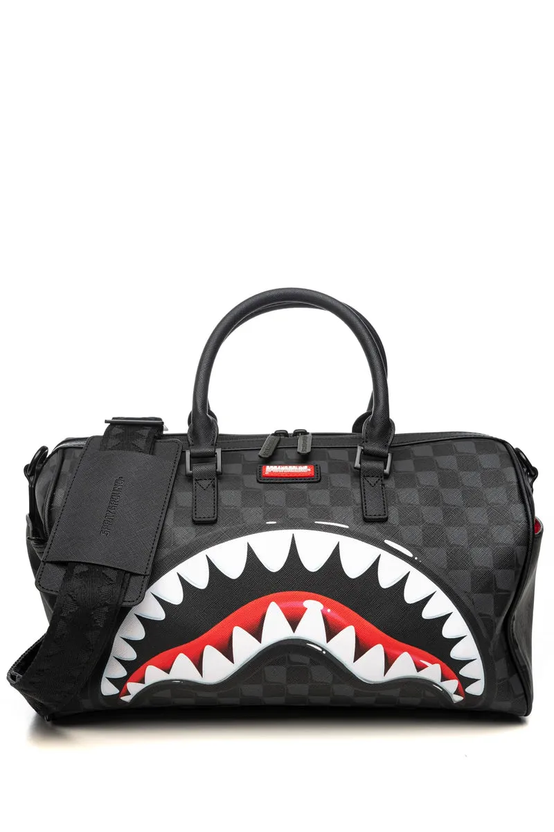Borsa Sprayground Sharks In Paris Balloon Mini Duffle Unisex Fantasia A Scacchiera E Shark Grafica Baloon Grigio Nero In Polivinile