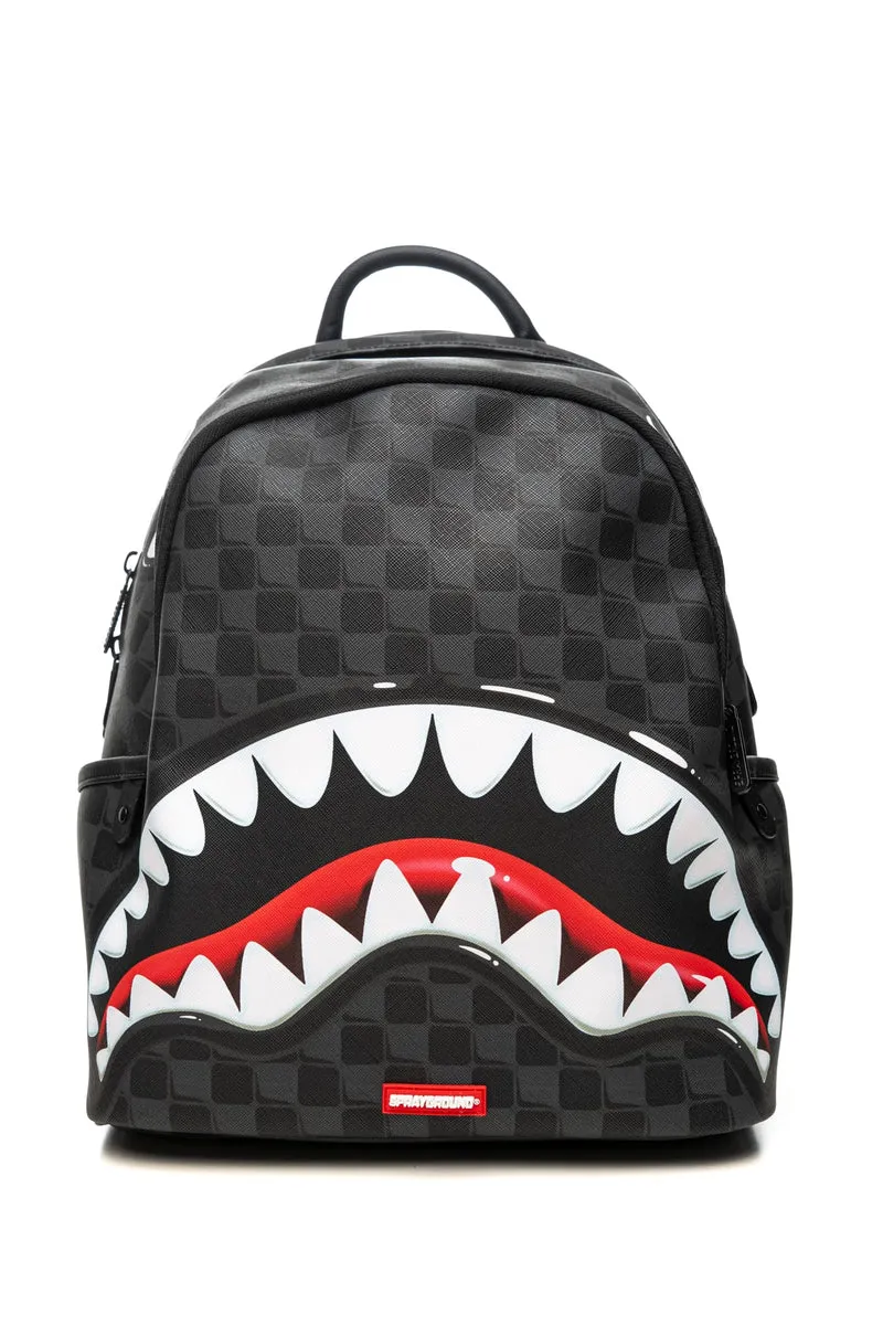 Zaino Sprayground Sharks In Paris Balloon Small Backpack Unisex Fantasia A Scacchiera E Shark Grafica Baloon Grigio Nero In Polivinile