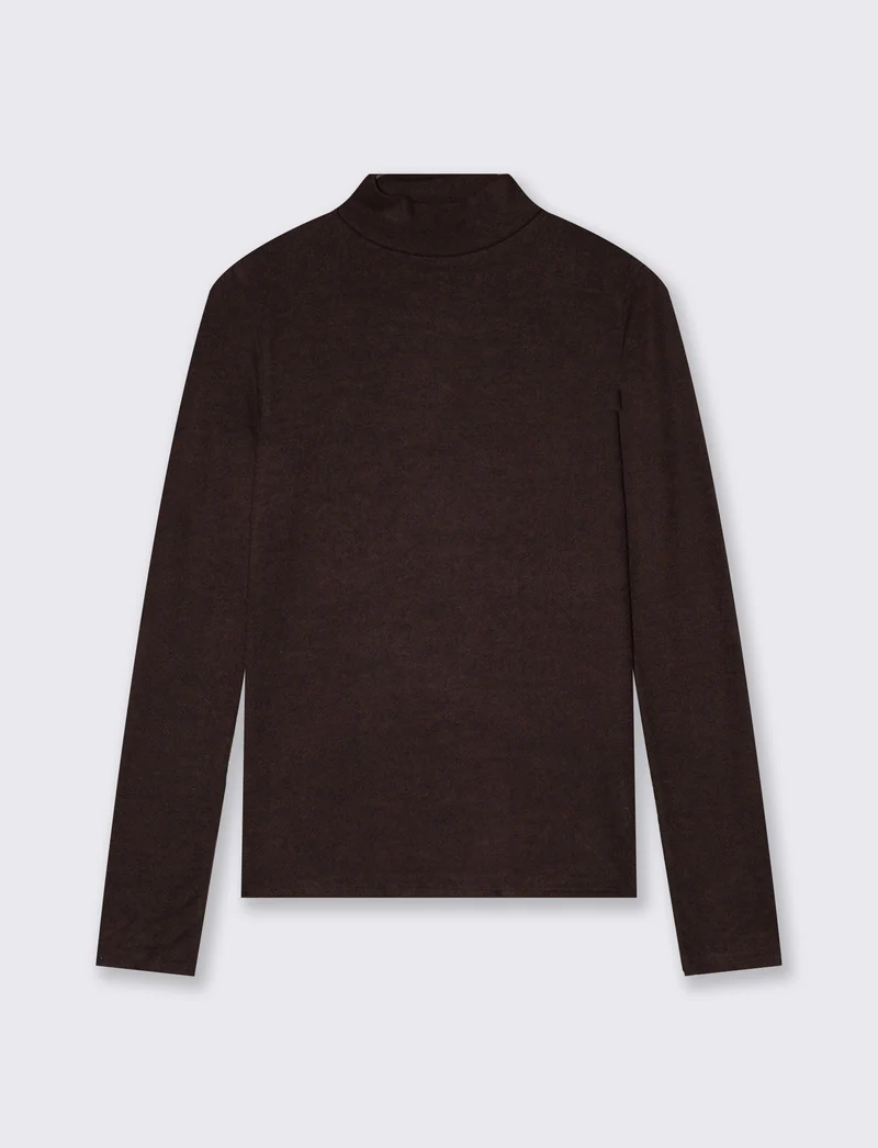 T-shirt basica manica lunga collo alto - Moro
