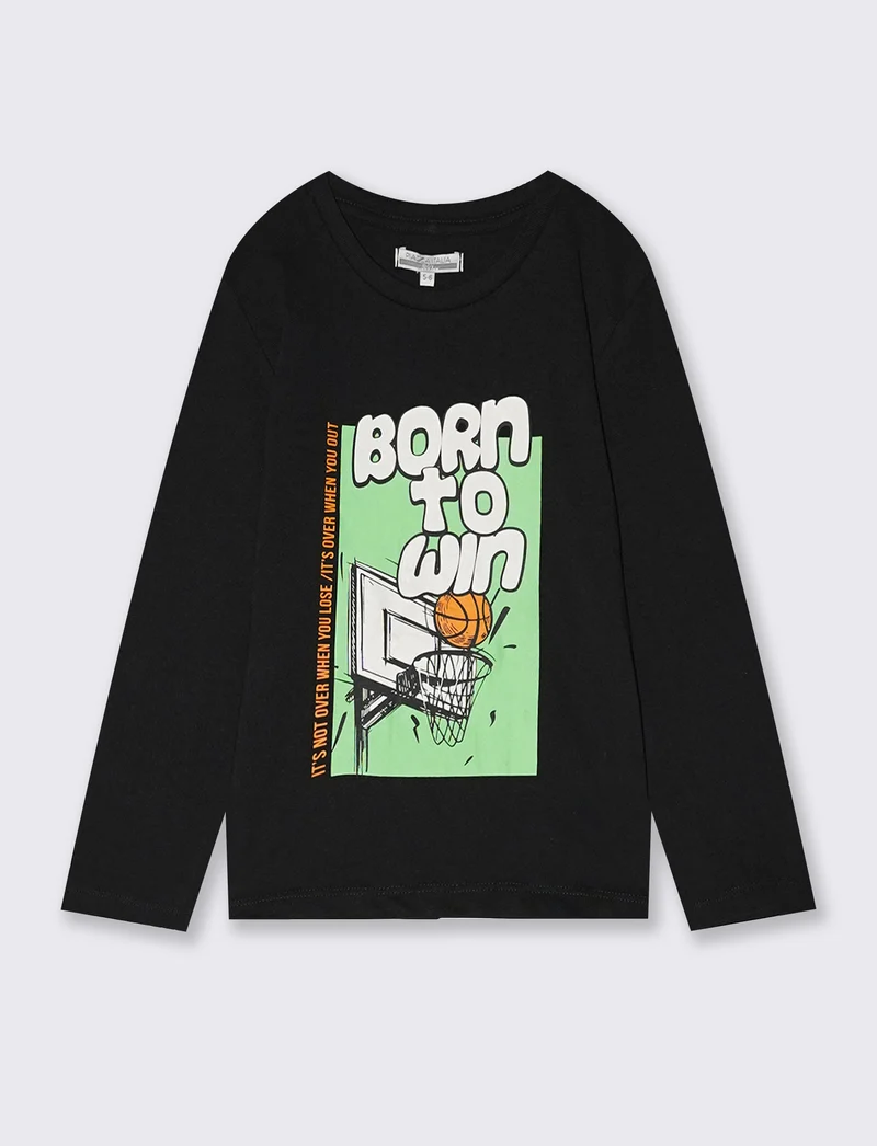 T-shirt maniche lunghe in cotone street - Nero
