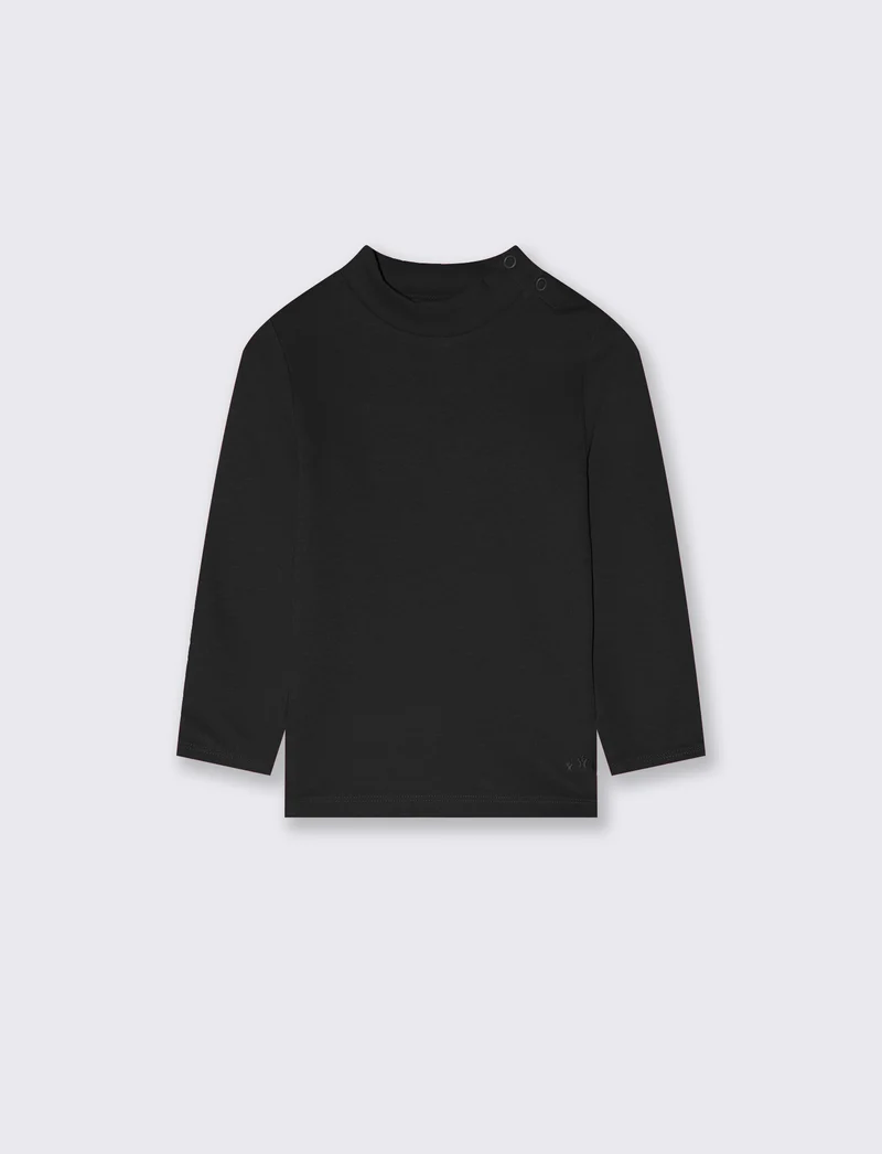 T-shirt interlock collo alto tinta unita - Nero
