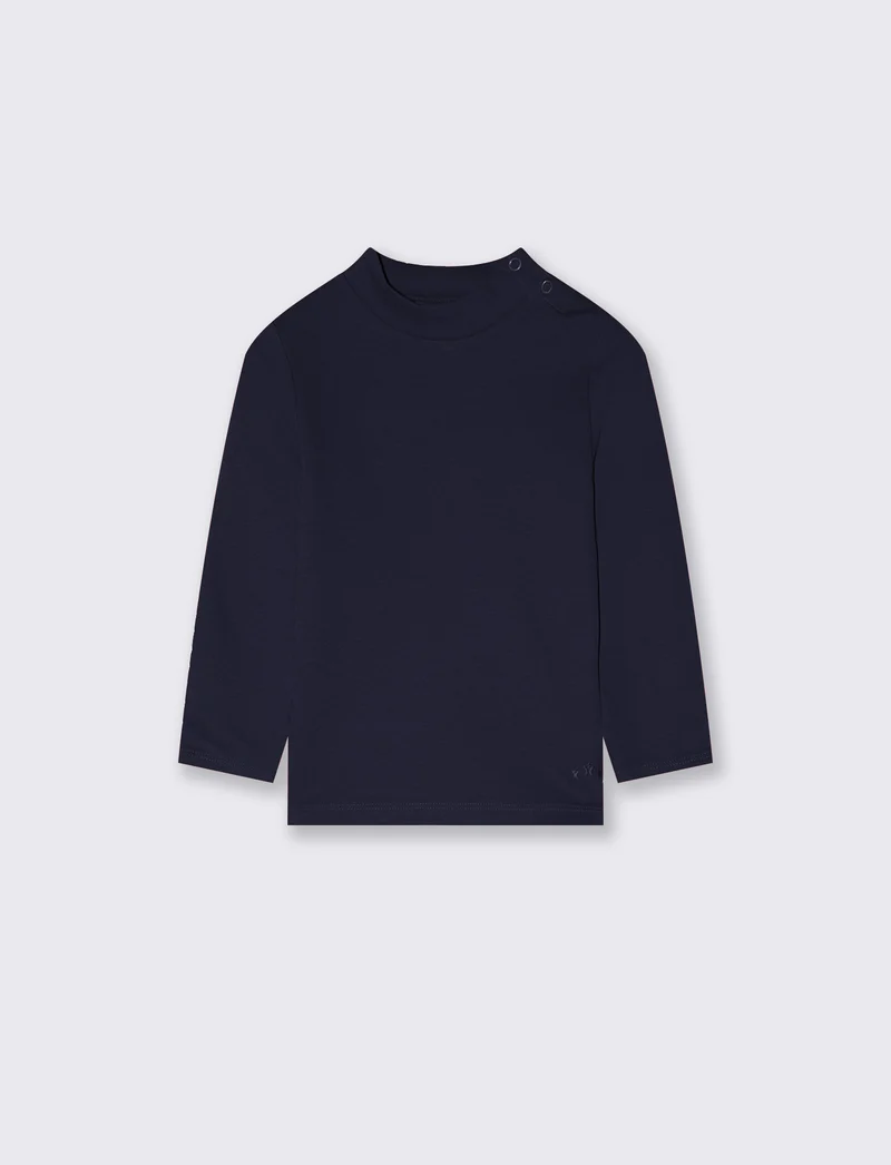 T-shirt interlock collo alto tinta unita - Blu