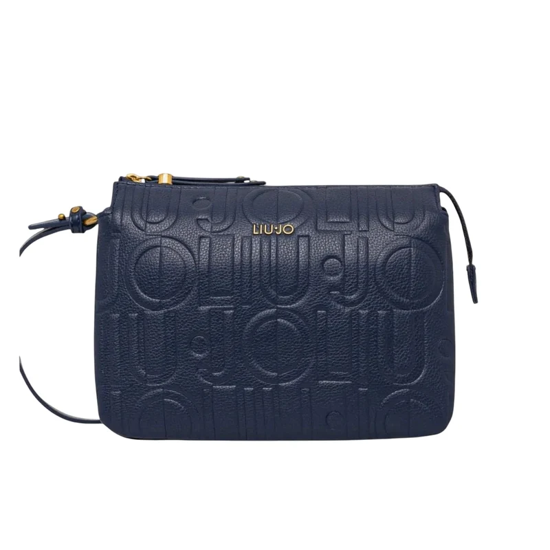 Borsa a tracolla piccola blu effetto bottalato