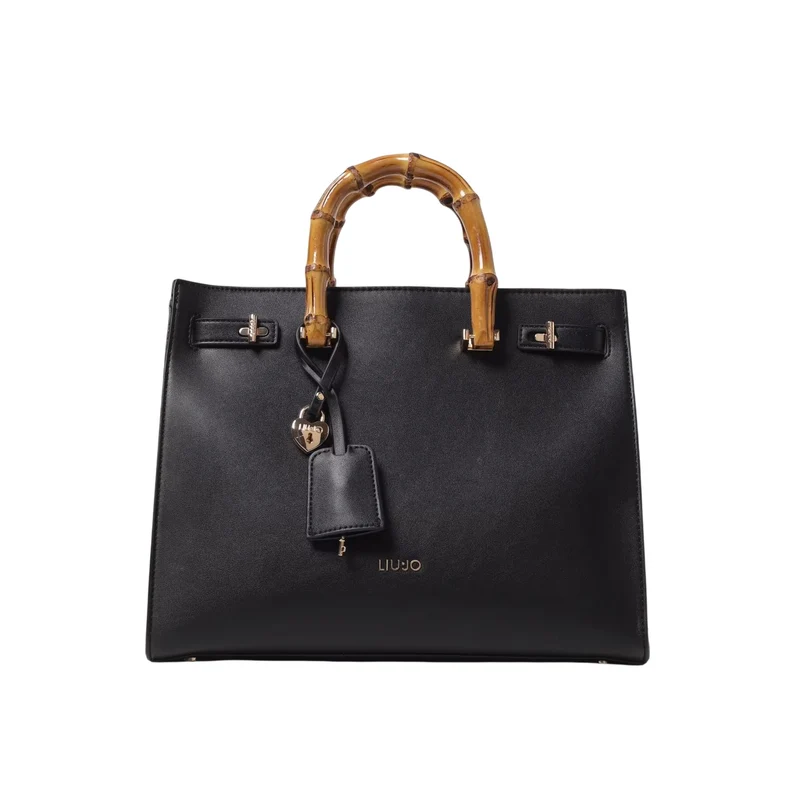 Borsa a mano Nera Donna con manici effetto bambù