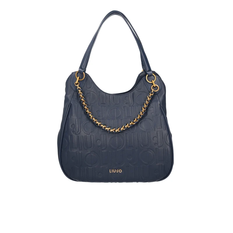 Borsa grande blu da donna con catena gioiello