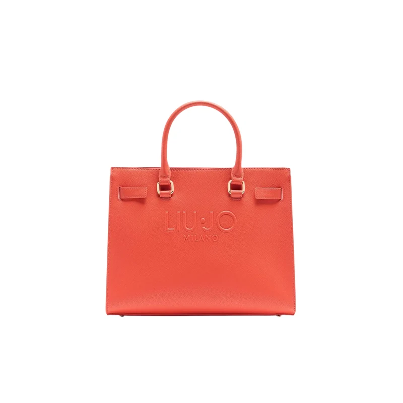 Borsa Shopping tinta unita arancione con logo
