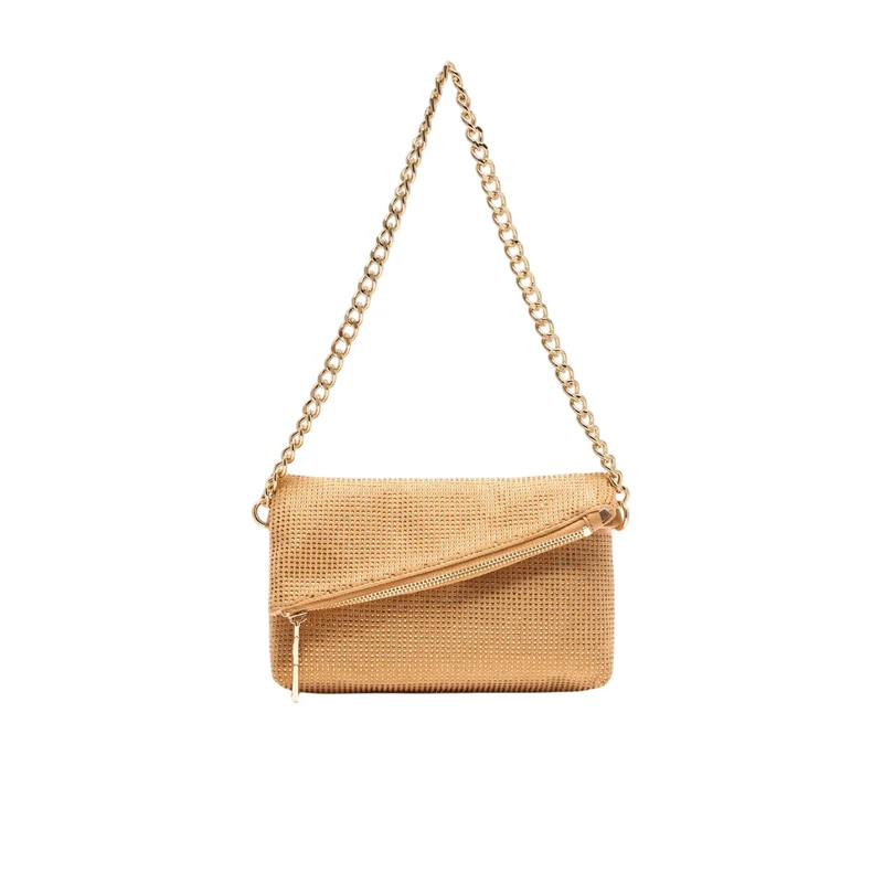Borsa a spalla piccola con strass all over oro