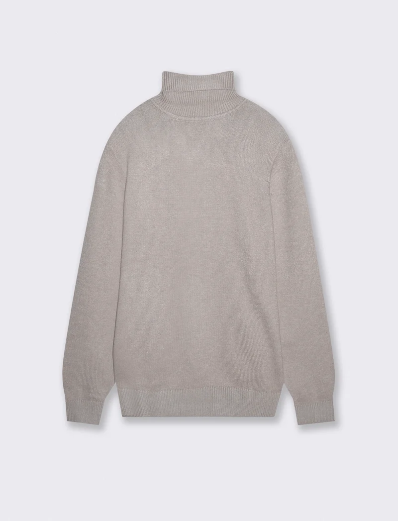 Maglia Collo Alto Filato Premium Rasato - Tortora melange