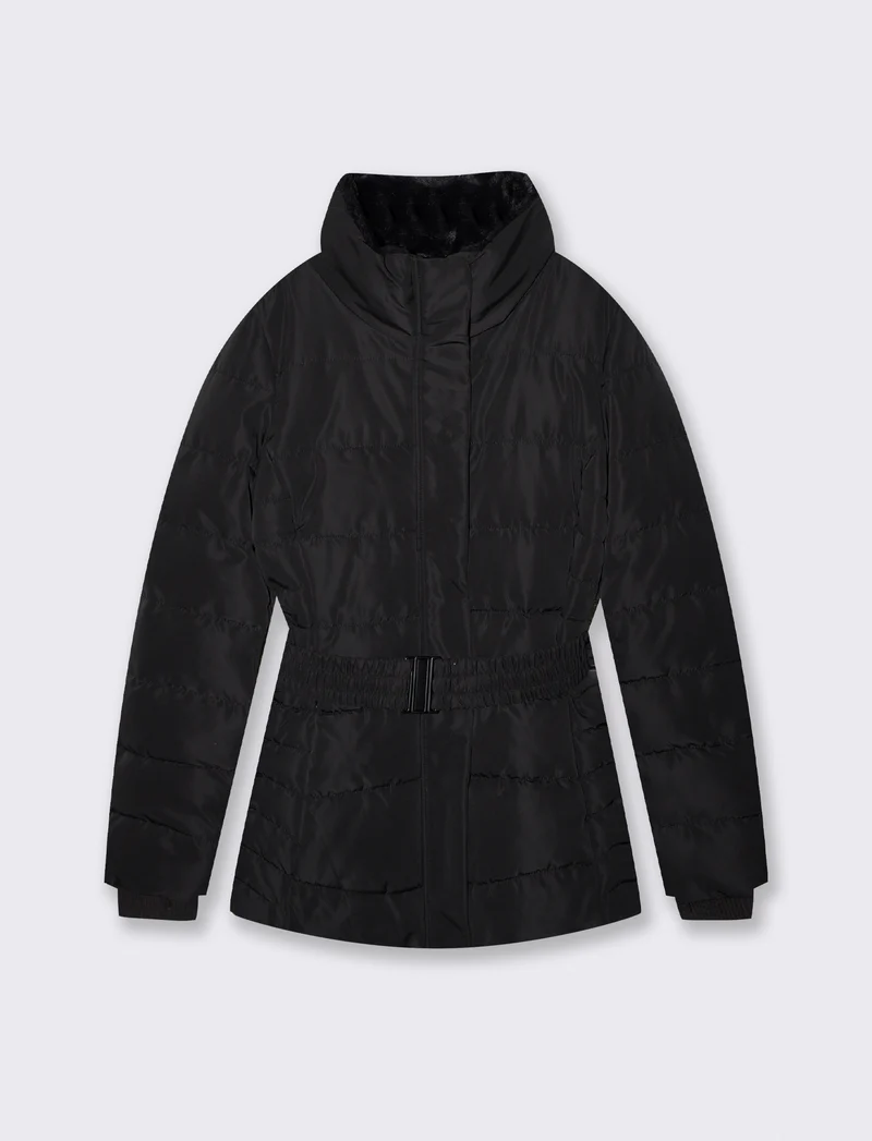 Giubbotto imbottito con cintura elastica - Nero