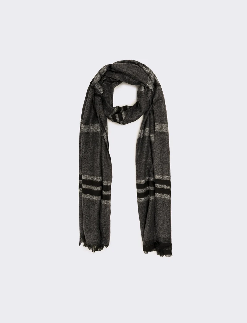 Sciarpa righe sfrangiata peso leggero uomo - Grigio