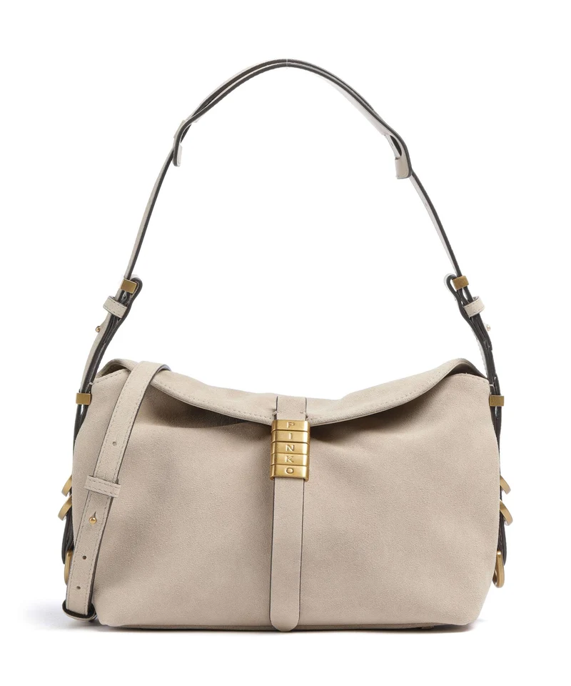 Pinko Saddle Horizontal Mini Borsa a spalla beige/grigio fumo/antique gold