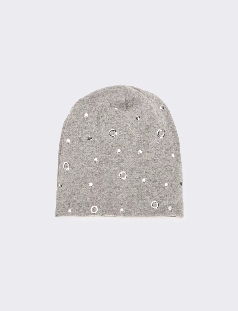 Cappello cuffia donna con rivetti - Grigio mel.