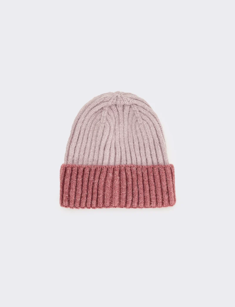 Cappello cuffia con risvolto a coste - Lilla