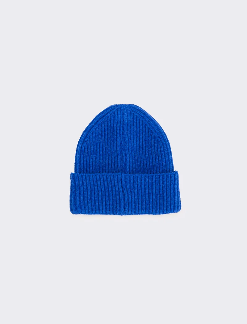 Cappello cuffia costine con risvolto - Blu