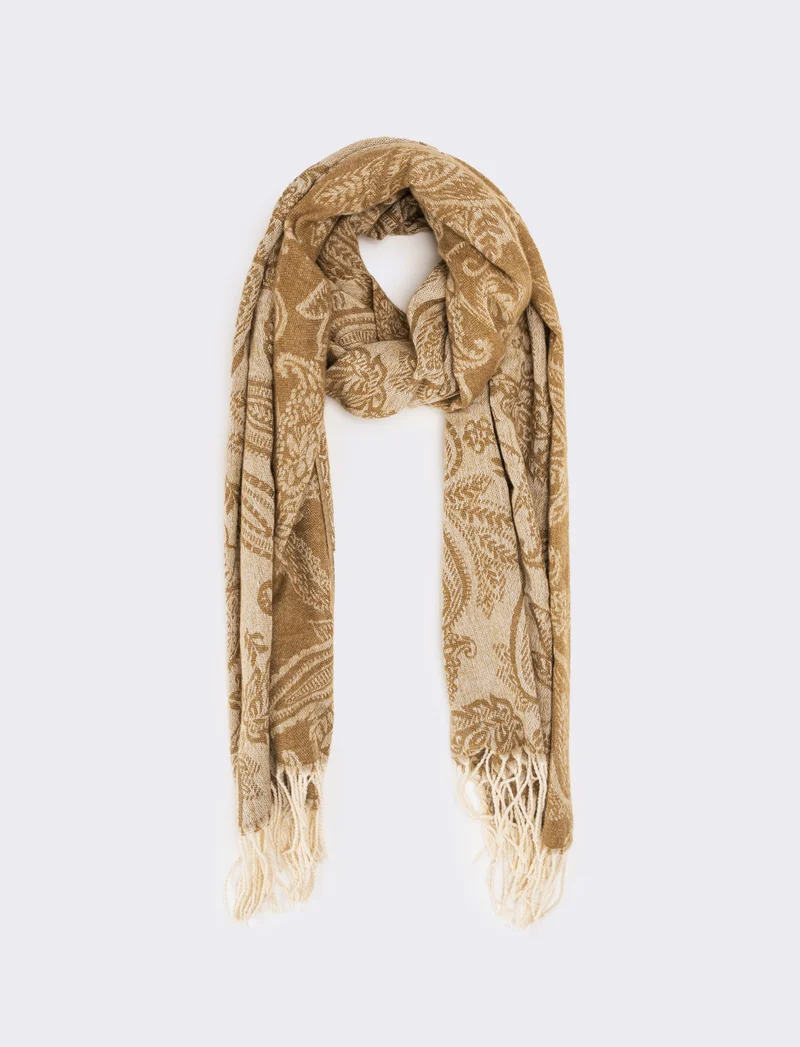 Sciarpa stampa paisley con frange - Cammello