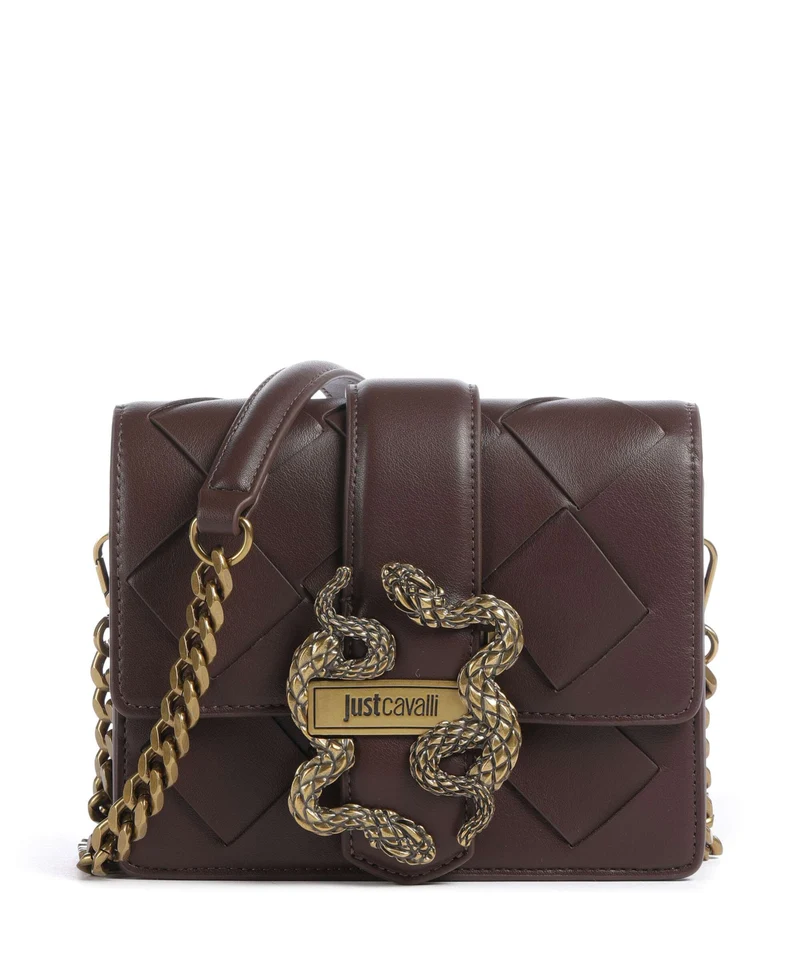Just Cavalli Iconic Snakes Braided Borsa a tracolla black coffee