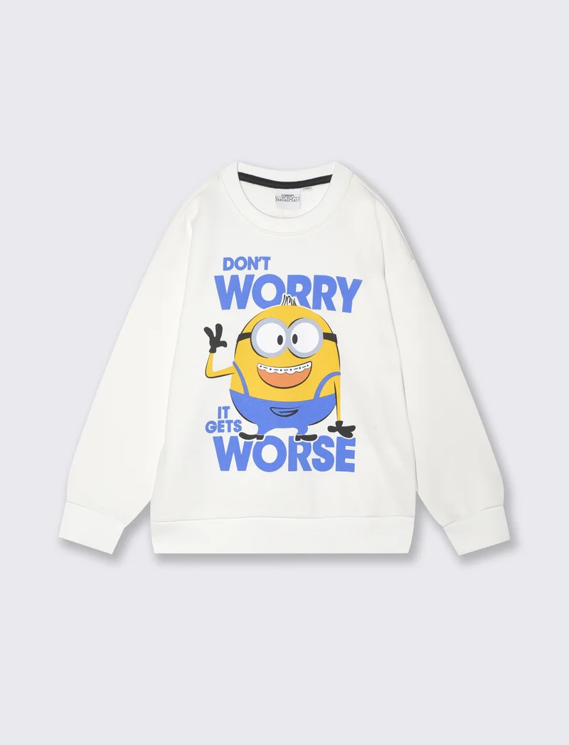 Felpa girocollo Minions con stampa - Bianco latte