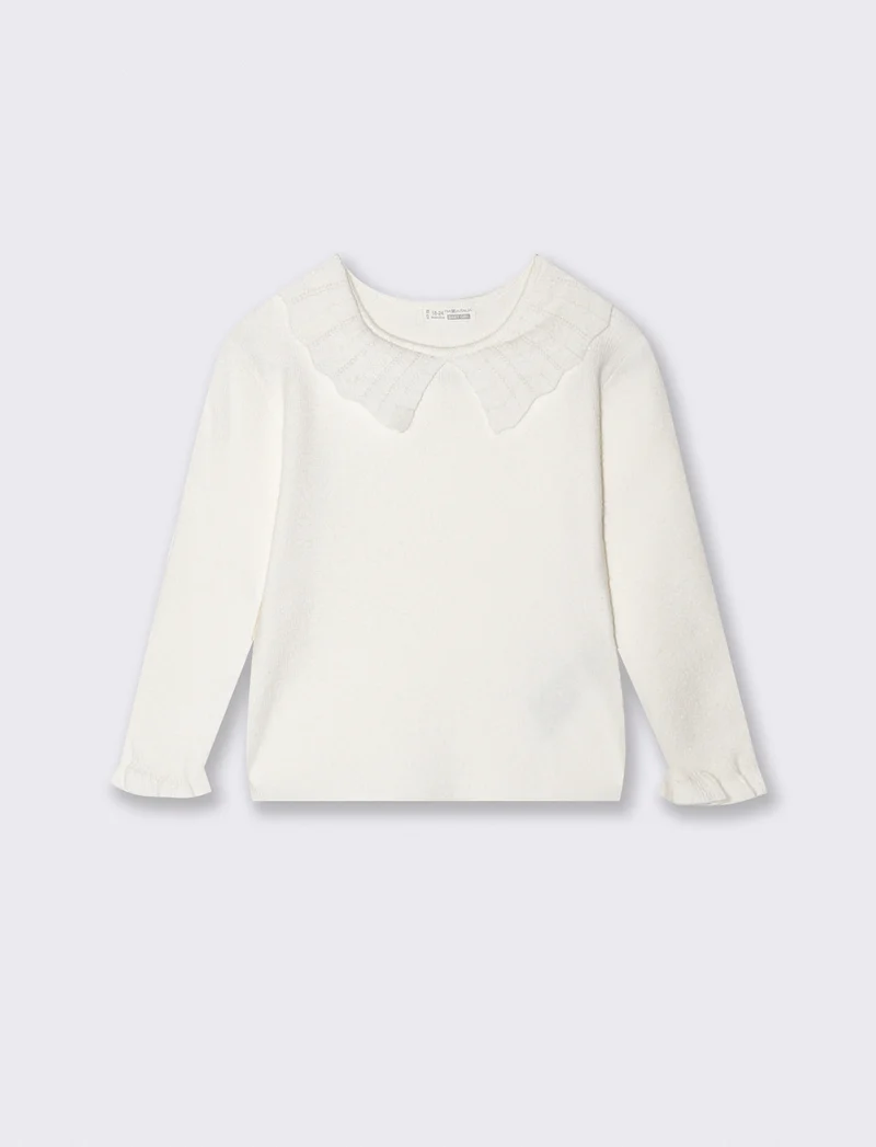 Maglia e maglioncino colletto romantico - Bianco panna