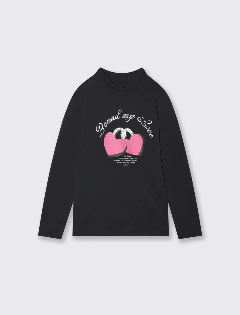Lupetto manica lunga in cotone elastico - Nero