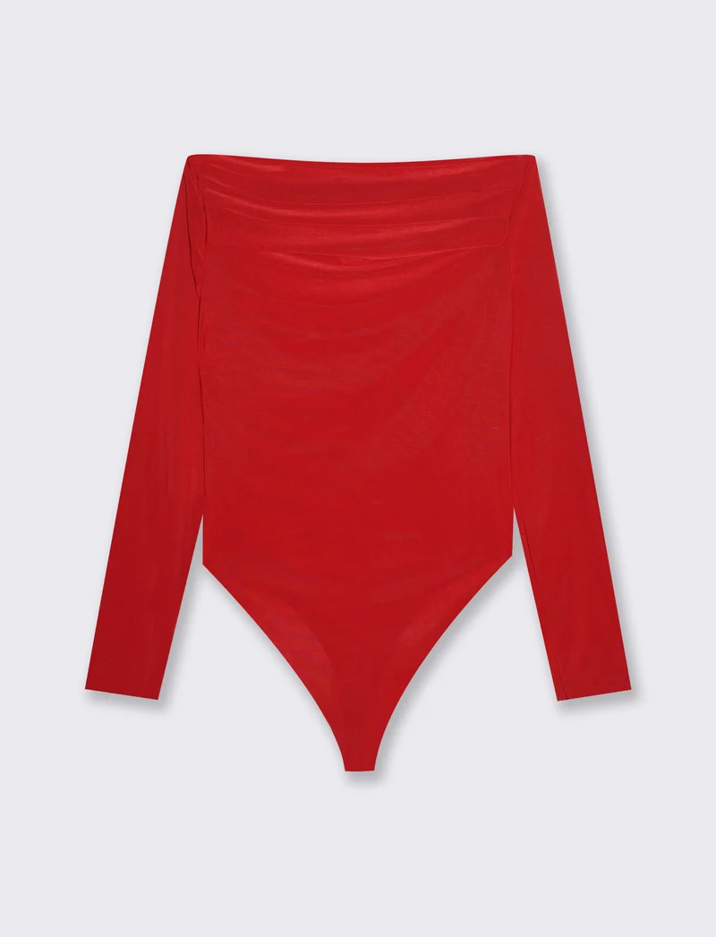Body con scollo a barca - Rosso