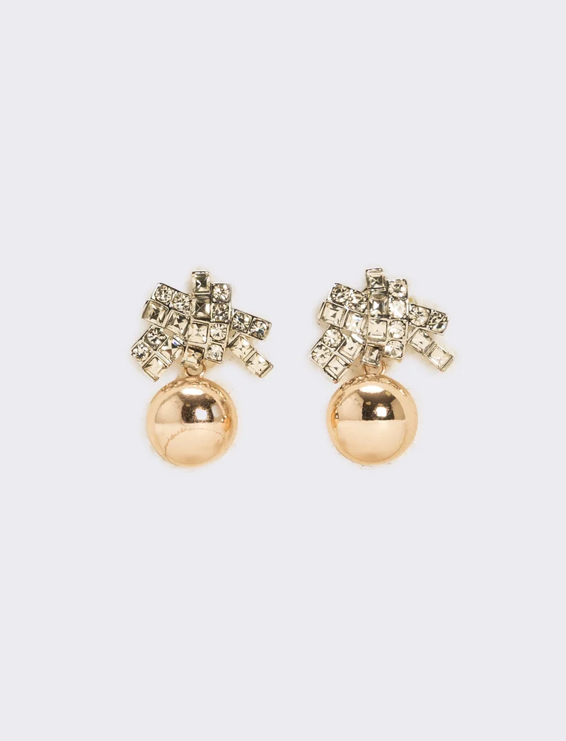 Orecchini con pendente strass e pallina - Oro rosa