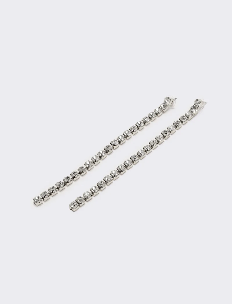 Orecchini fili pendenti con strass - Argento