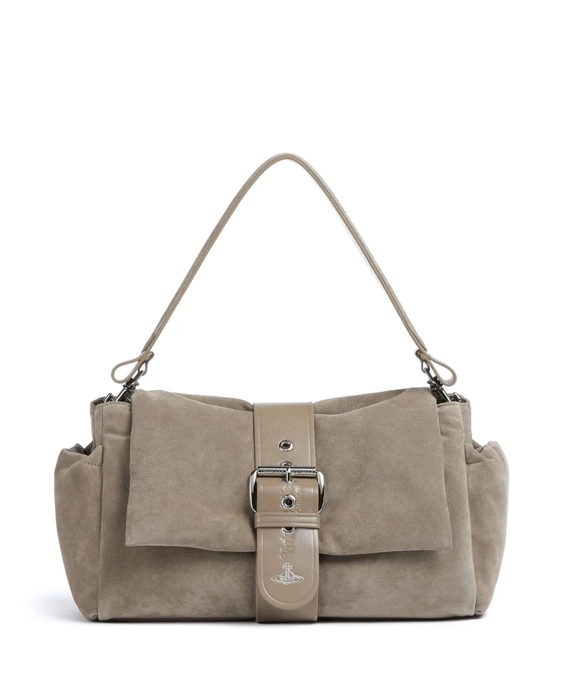 Vivienne Westwood Hazel Suede Treasure XL Borsa a spalla stone