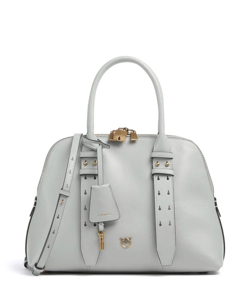 Pinko Bowling Medium Borsa a mano grigio perla/antique gold