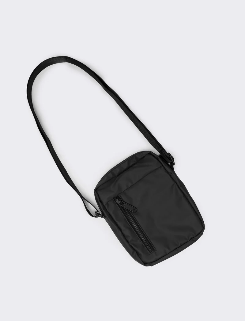 Borsa uomo a tracolla gommata con zip - Nero
