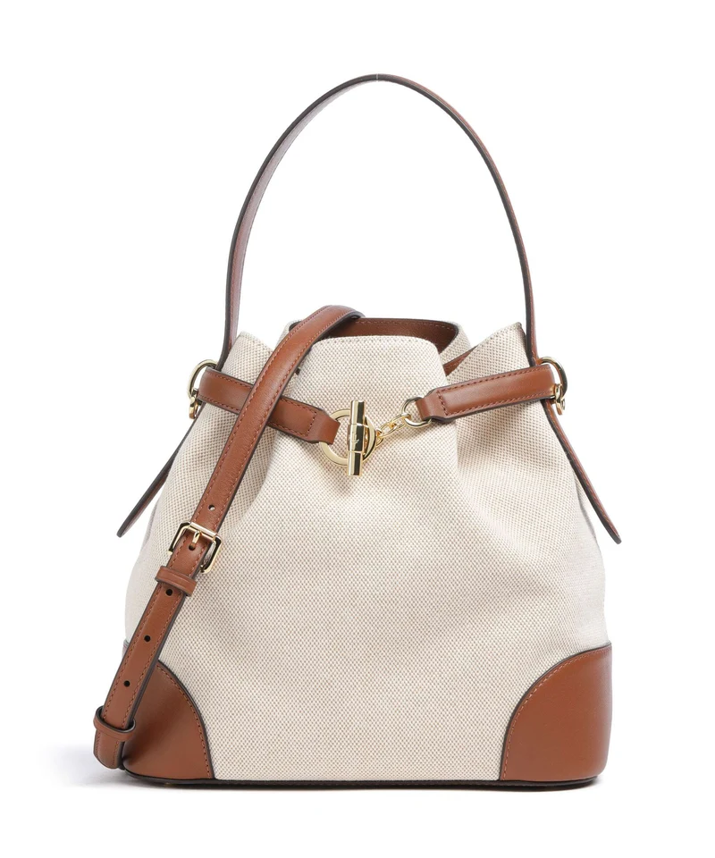 Lauren Ralph Lauren Blaike Medium Borsa a secchiello natural/buff canvas/lauren tan