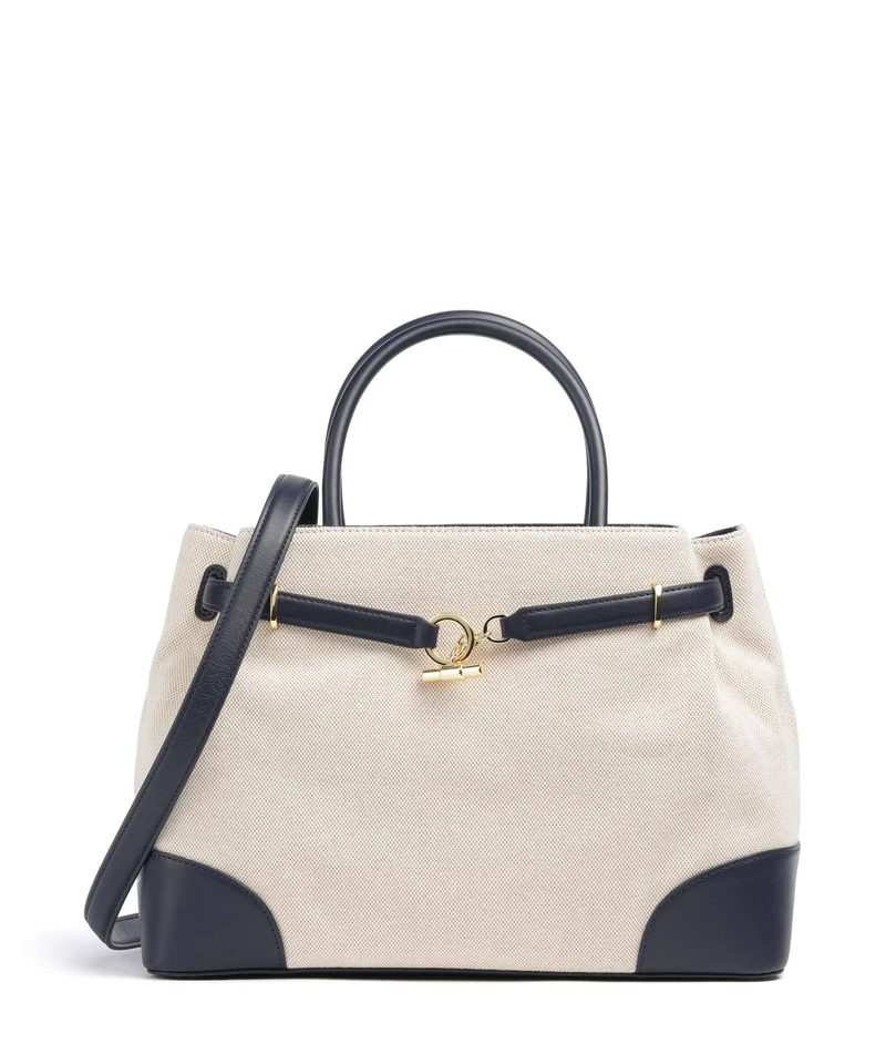 Lauren Ralph Lauren Blaike Large Borsa a mano natural/buff canvas/refined navy