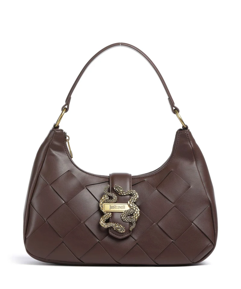 Just Cavalli Iconic Snakes Braided Borsa a spalla black coffee