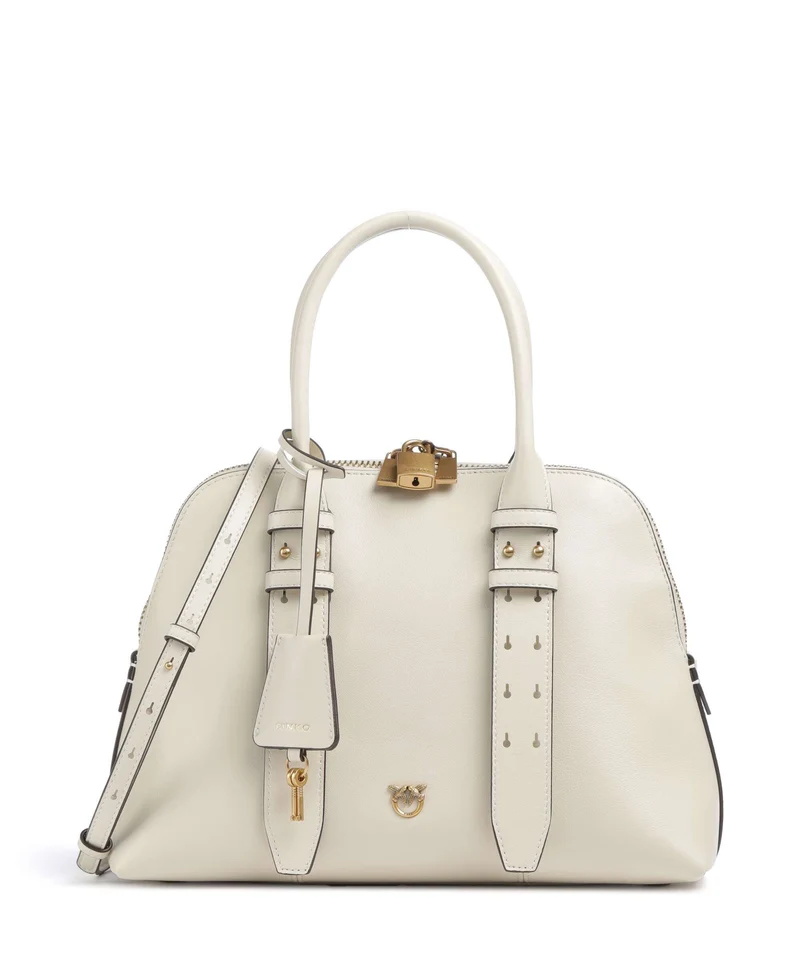 Pinko Bowling Medium Borsa a mano bianco seta/antique gold