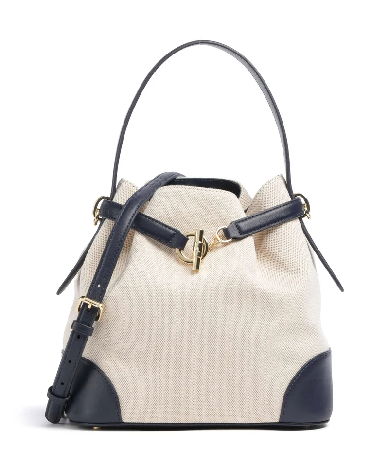 Lauren Ralph Lauren Blaike Medium Borsa a secchiello natural/buff canvas/refined navy